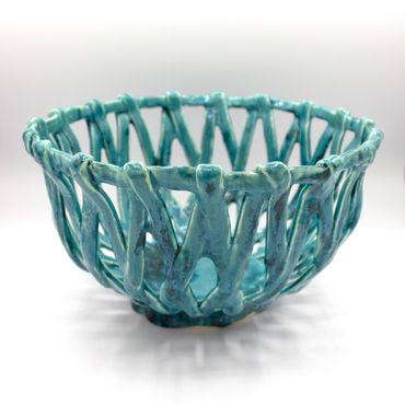 teal blue ceramic basket