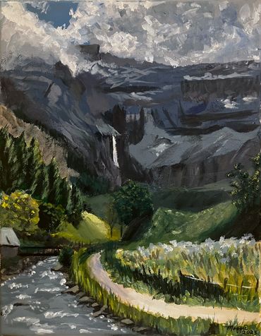 mountains over a meadow