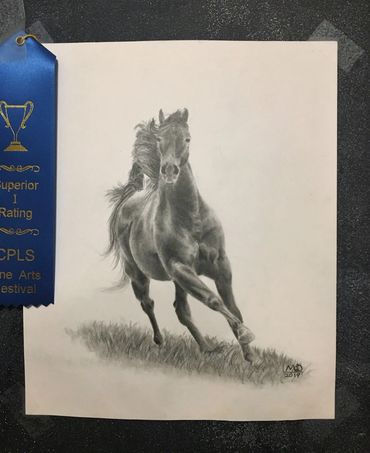 horse cantering, leaning to one side