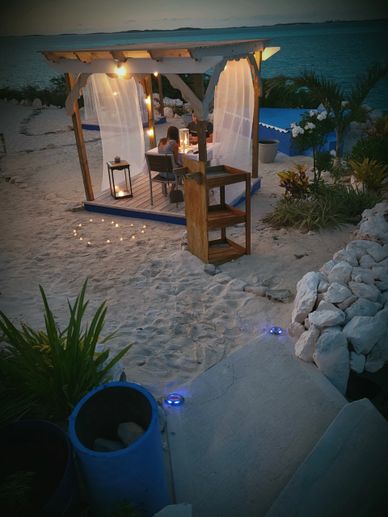 Private Cabana Dining at Blu restaurant in Exuma Bahamas.