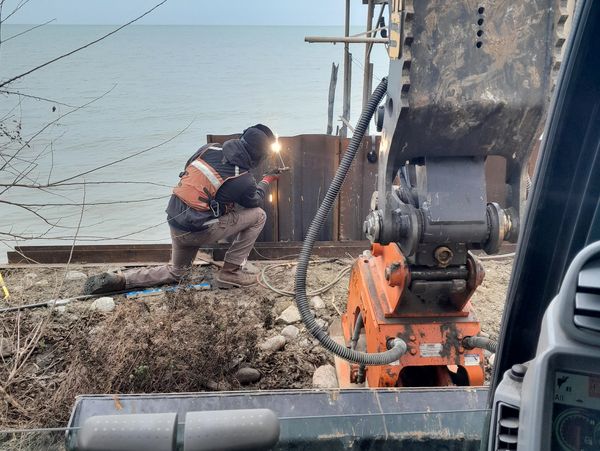 a construction worker welding