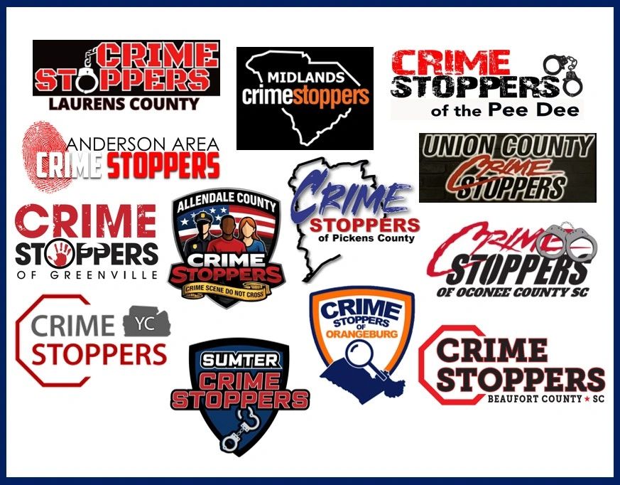 Collection of Crime Stoppers logos from various South Carolina counties.
