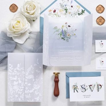 parchment wrap floral envelope liner wedding invitation