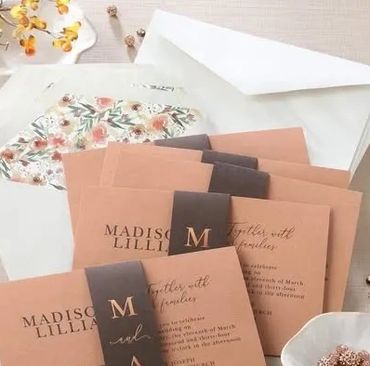 Color collection. Foil stamped band, color stock invite, custom liner. Many color options available