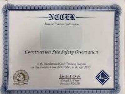 NCCER CONSTRUCTION SITE SAFETY ORIENTATION CERTIFICATE