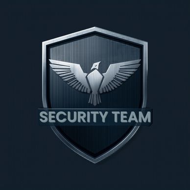Metallic shield logo with a stylized eagle and 'Security Team' text.