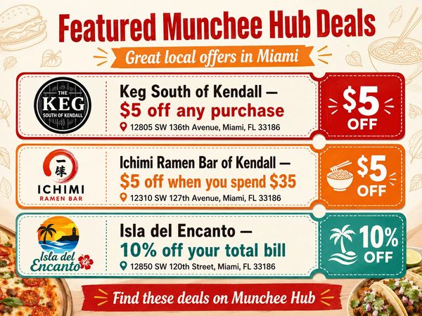 Featured food deals in Miami from Munchee Hub.