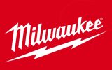 Milwaukee logo with bold white text and a lightning bolt on red.