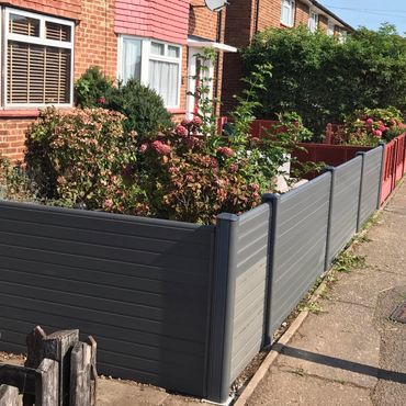 Composite posts and fence panels, fitted in the front garden.