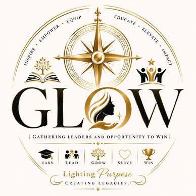 Elegant logo for GLOW leadership program with compass and inspirational words.