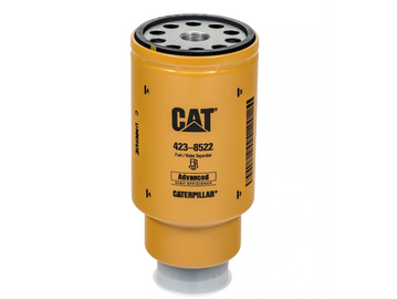 Yellow CAT fuel water separator filter for heavy machinery.