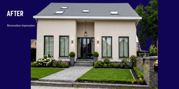 Modern gerenoveerd huis met verzorgde tuin.