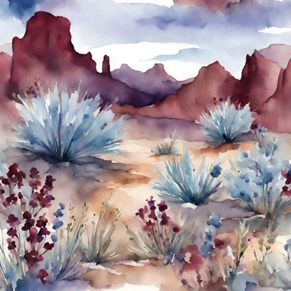 Surprise, AZ desert with wildflowers watercolor image