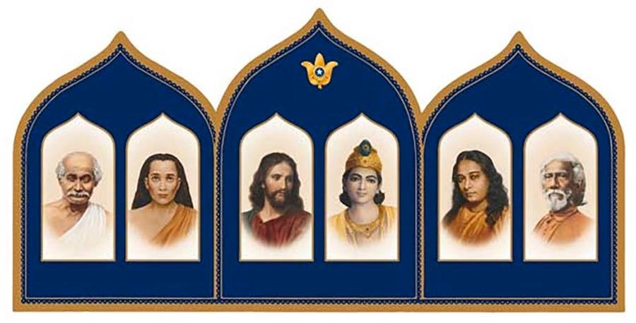 The six Gurus of Self-Realization Fellowship on travel altar.