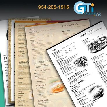 disposable menus, take out menus, trifolds, disposable service flyers, laminated menus