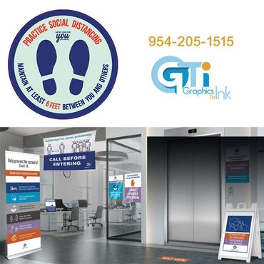 social distancing signage, pull-up / retractable banners, a-frame signs, window clings