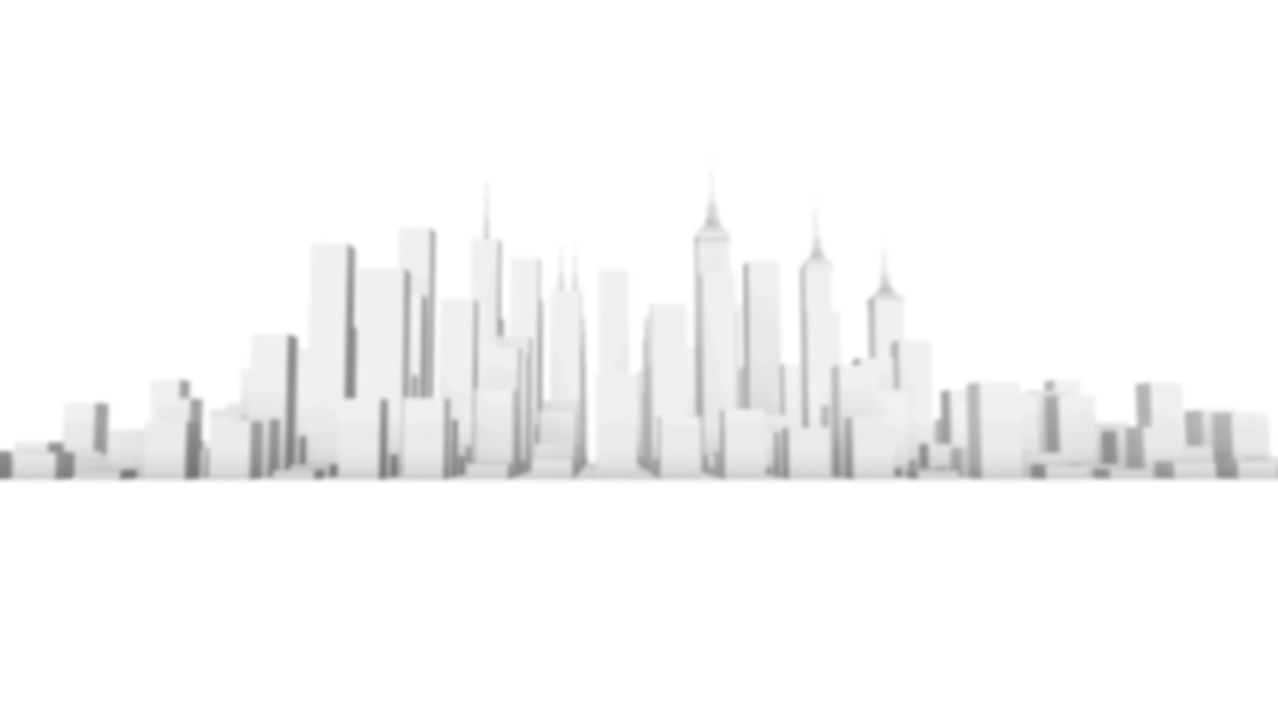 Minimalistic white city skyline silhouette with various skyscrapers.