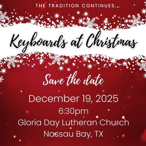 Save the date for Keyboards at Christmas event on December 19, 2025.