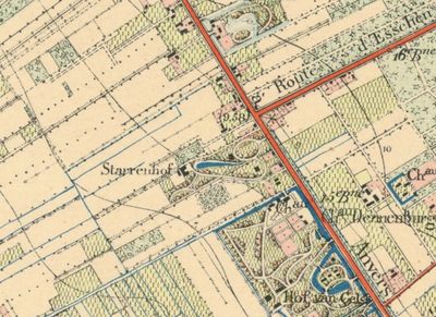 Topografische kaart, Eeckeren VII (1892) met 1e vermelding van het Starrenhof-domein (Cartesius)