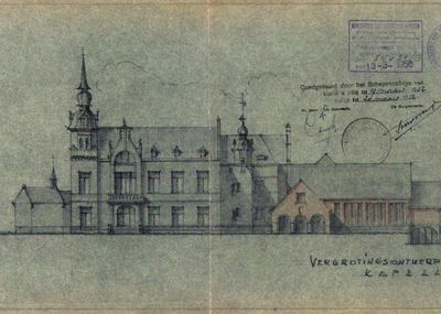 Originele tekening van bouwaanvraag van het klooster in 1956.