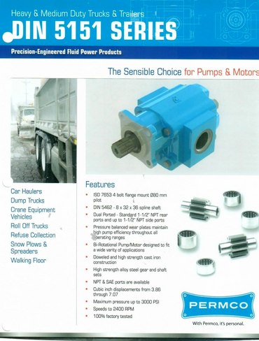 The features of the DIN 5151 Series Pump and motor.