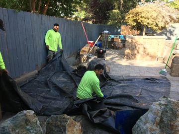 landscaping installation of a water feature