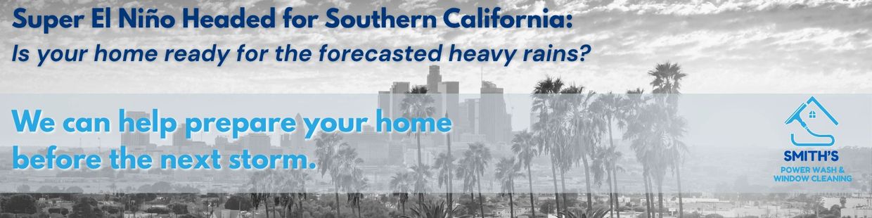 Advertisement for home preparation against Super El Niño storm in Southern California.