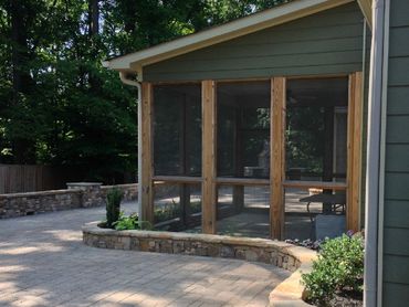 Sunroom, Paver Patio, Stone Wall