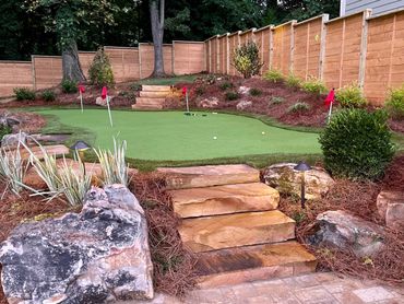 Backyard, Putting Green, Synthetic Turf, Fence