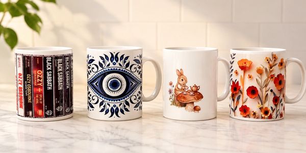 Create a fun custom mug, with your favorite design, pictures or logo, or use one of ours! $9 each.