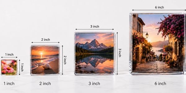Stacked photo blocks of varying sizes from 1 to 6 inches.
