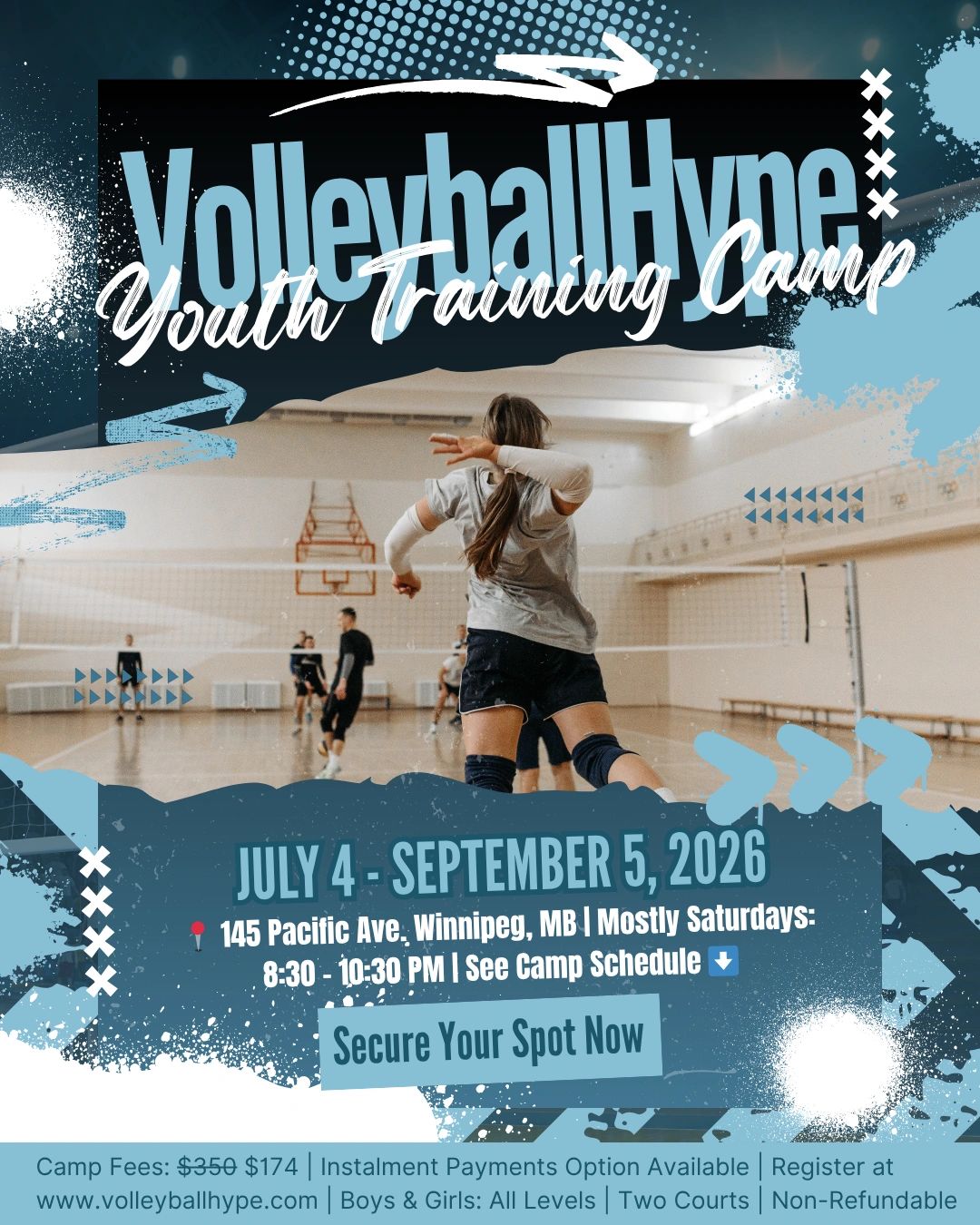 VolleyballHype Youth Training Camp registration open for summer 2026 in Winnipeg.