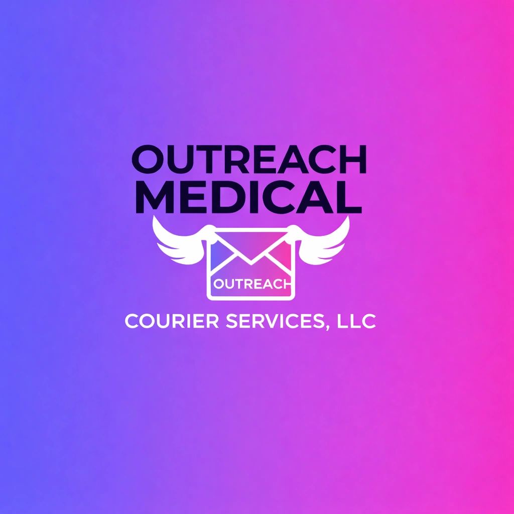 Logo of Outreach Medical Courier Services with a winged envelope symbol.