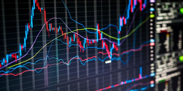 Stock market trading chart with candlestick patterns. Executing recommendations.