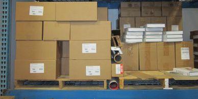 warehouse shelving of inventory, Online selling fulfillment services shipping storage Drop shipping