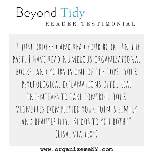 Reader testimonial for Beyond Tidy: Declutter Your Mind and Discover the Magic of Organized Living.