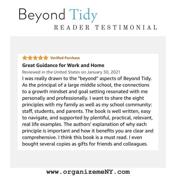 Reader testimonial for Beyond Tidy: Declutter Your Mind and Discover the Magic of Organized Living.