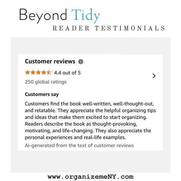 Reader testimonial for Beyond Tidy: Declutter Your Mind and Discover the Magic of Organized Living.
