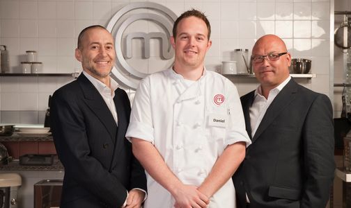 Dan Graham with Gregg Wallace and Michel Roux Jnr at MasterChef the professionals final