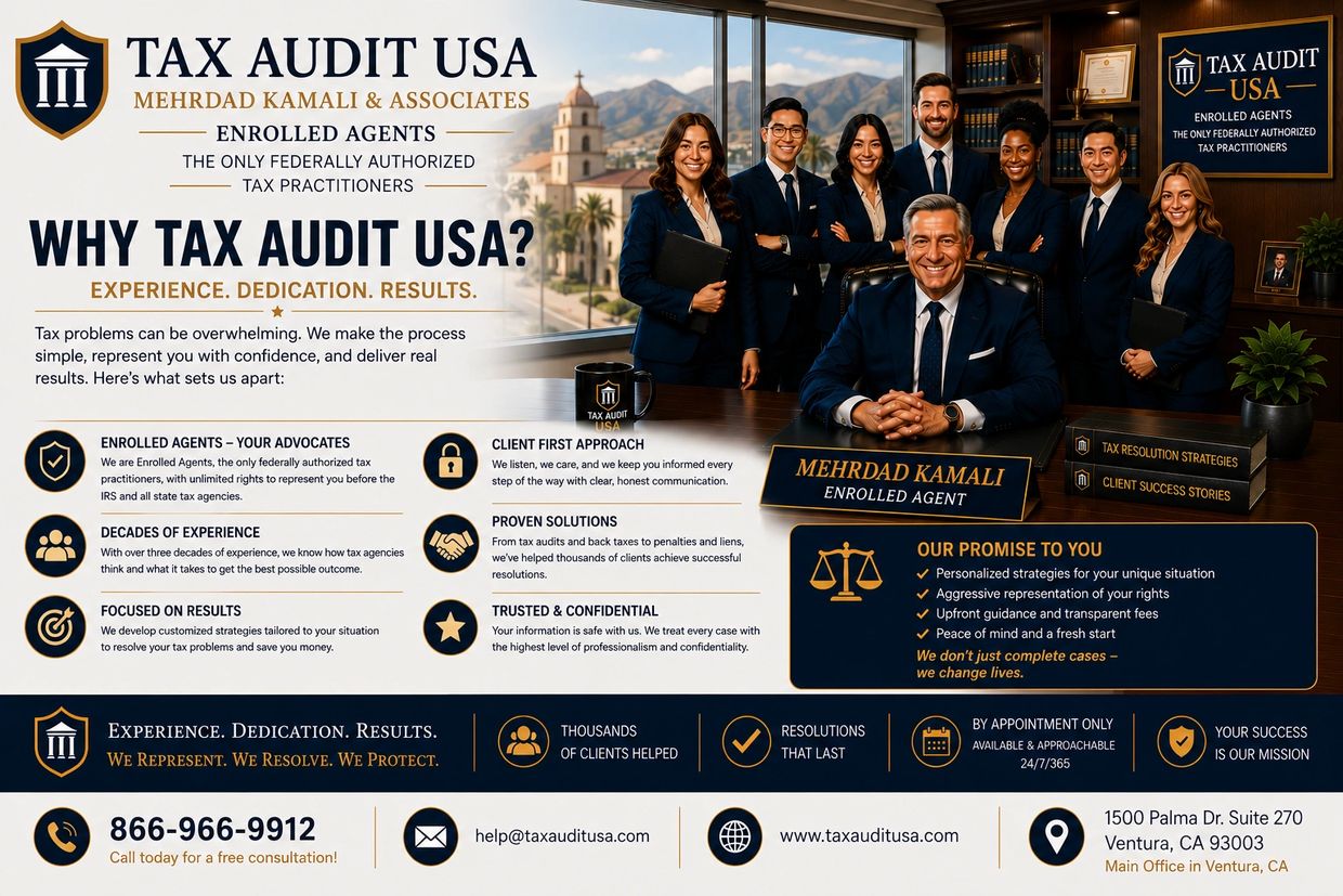 Tax Audit USA team offering expert tax resolution services with experience and dedication.