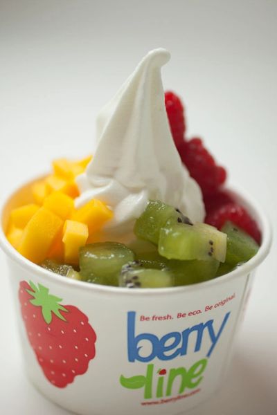 An amazing BerryLine frozen yogurt dessert in Cambridge Massachusetts complete with fresh fruit.