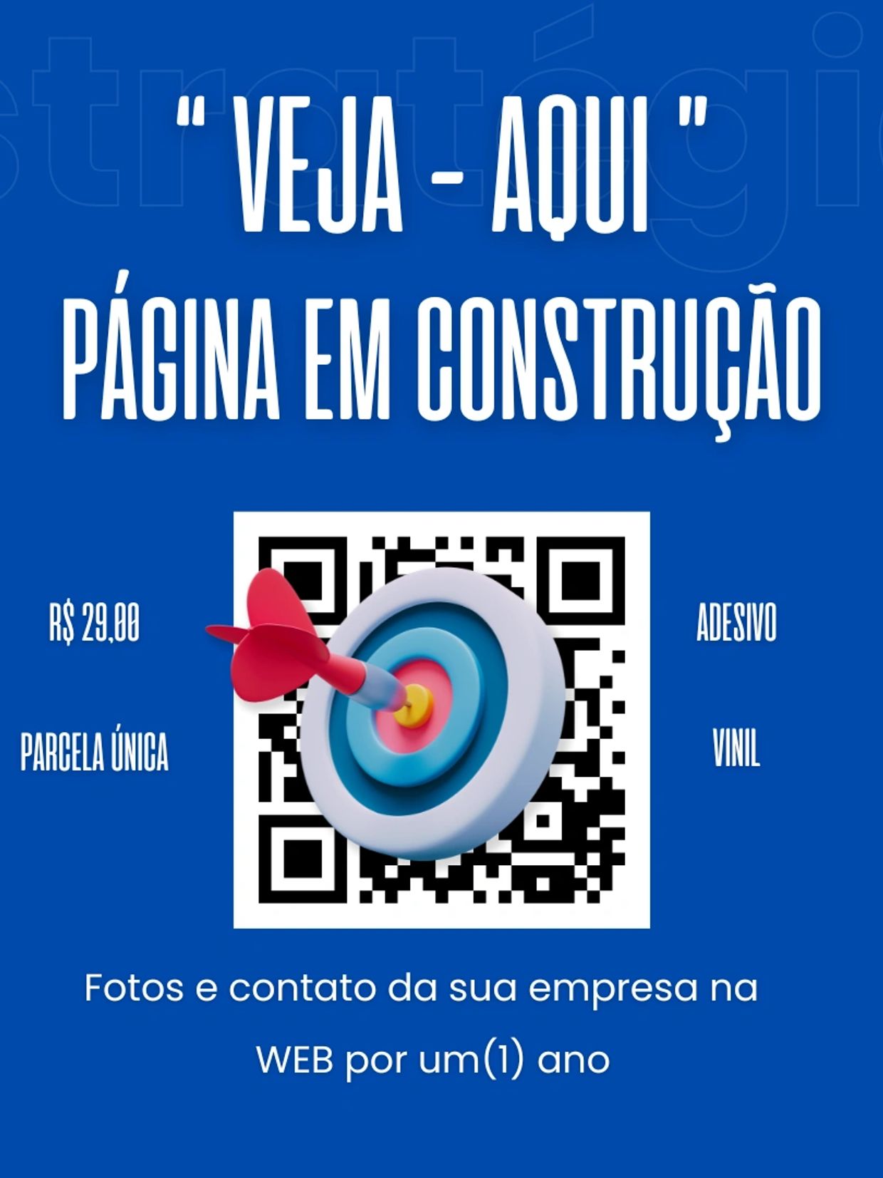 Anúncio de adesivo em vinil com página web em construção.