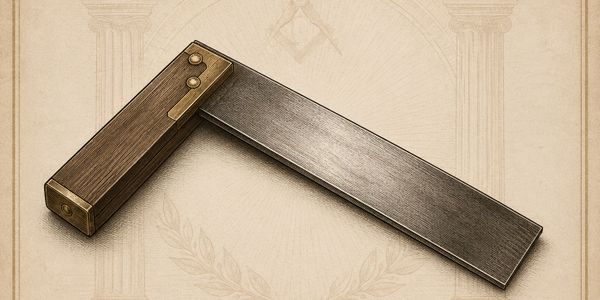Vintage wooden and metal carpenter's square on a textured background.
