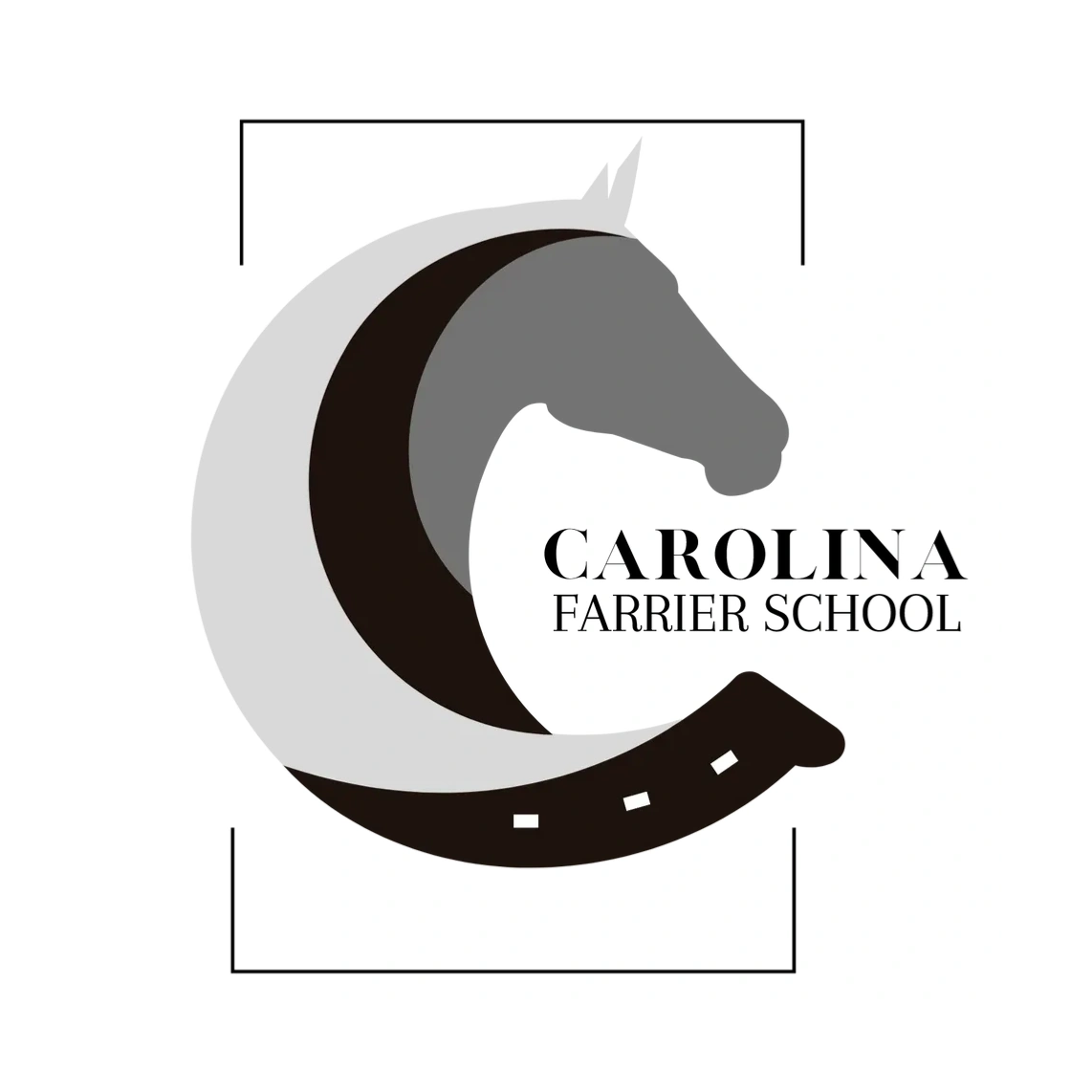Carolina Farrier School Logo Horse and Horseshoe