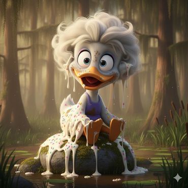 Granny Duck Annette covered in frosting.