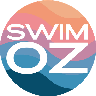 Colorful circular logo with 'SWIM OZ' text.