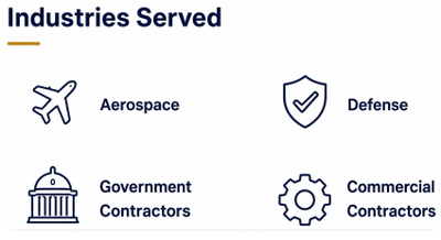 Industries served image showing aerospace, defense, government and commercial contractors