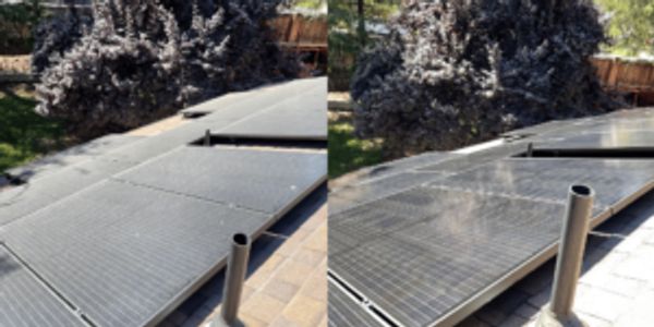 Before and after solar panel cleaned 