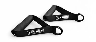 Pair of black FIT BOX exercise handles with grips.
