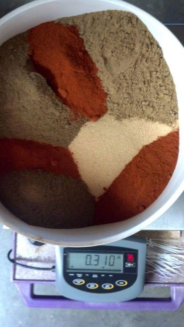 Flavorings weighed out for a Hobart blend.